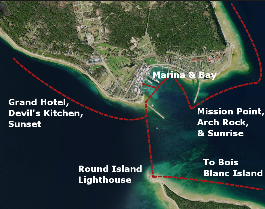 Great Turtle Kayak Tours\' Routes around the Straits of Mackinac
